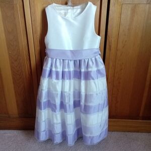 American Princess White Lilac Striped Skirt Tulle Girl's Formal Dress Size 6 EUC